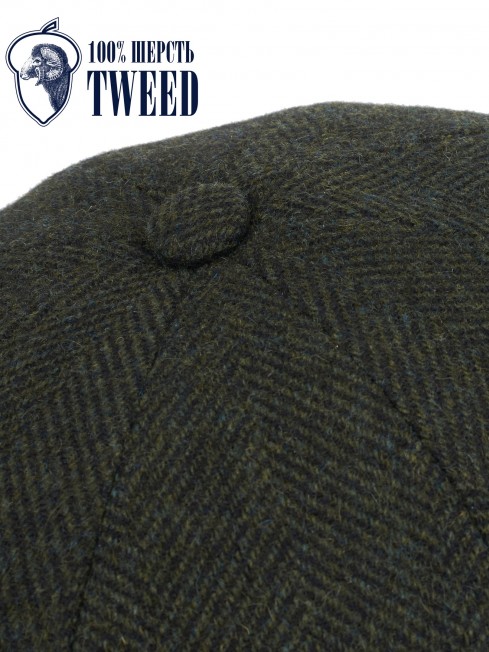 Кепка с козырьком, 8ми-клинка Мужская-Унисекс TWEED EDINBURG MOSS из твида (Плотная Костюмно-Блейзерная ШЕРСТЬ) TWEED.8-EDINBURG/MOSS